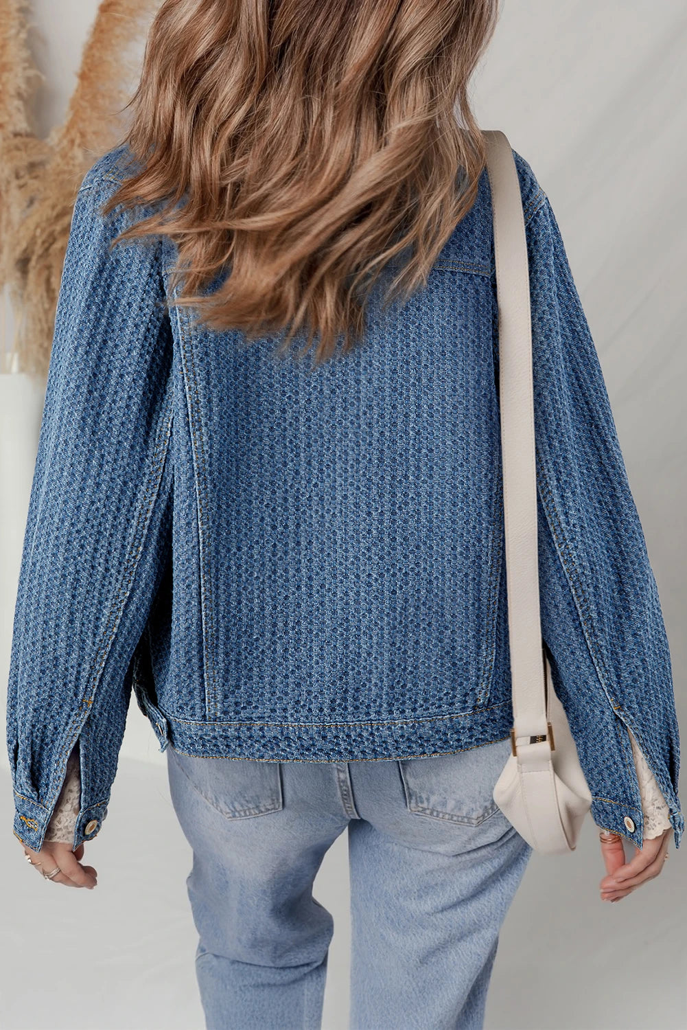 Blue Double Flap Pocket Denim Textured Button Down Jacket