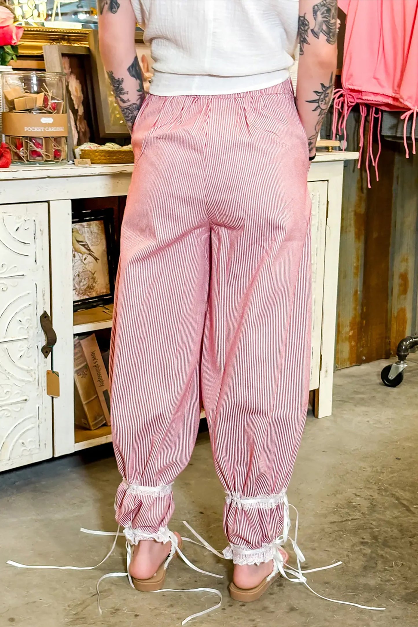 Striped Polyester Cotton Pants Wide-Leg Casual Boho Daily