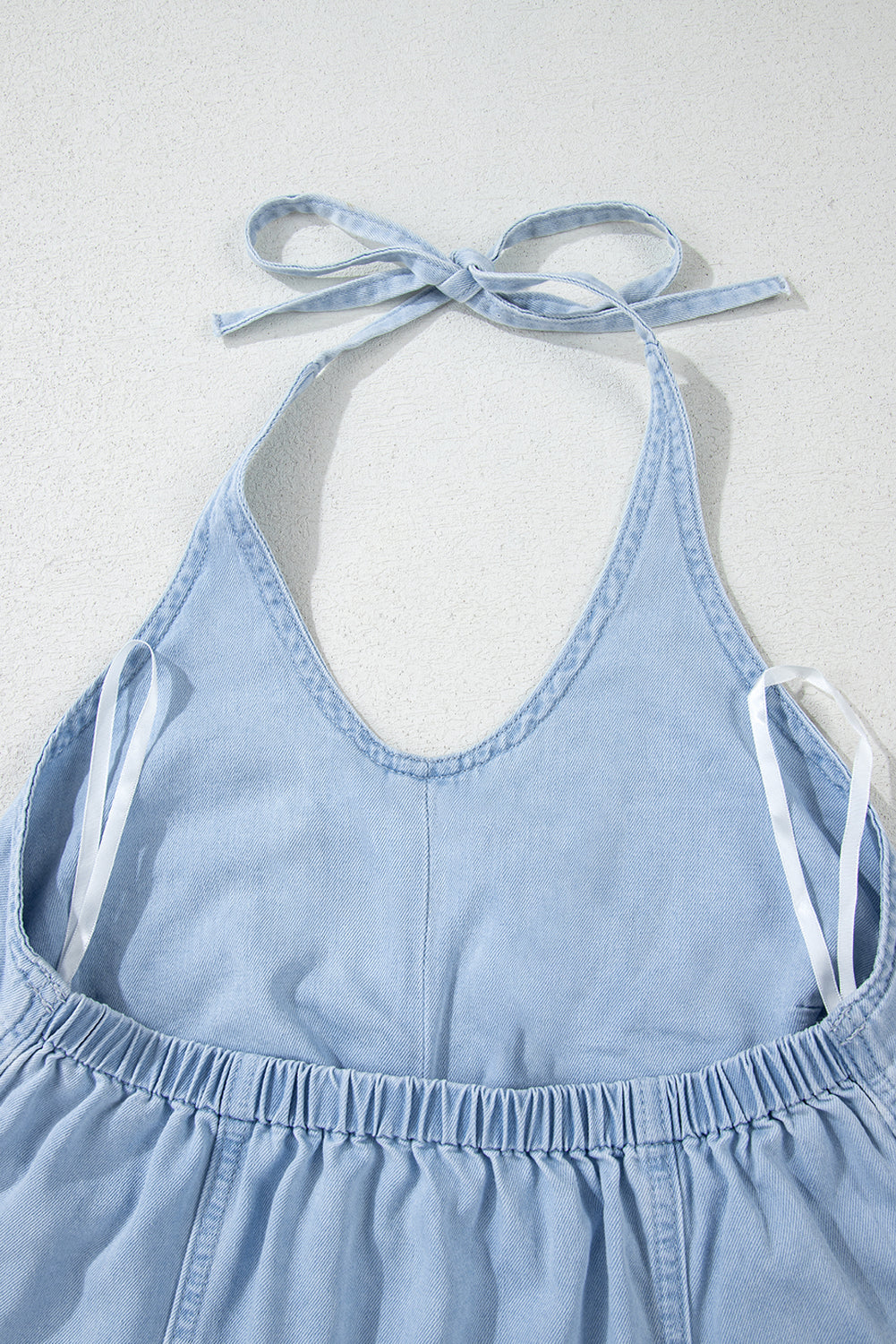 Back Halterneck Knotted Pocketed Denim Tank Top Sleeveless