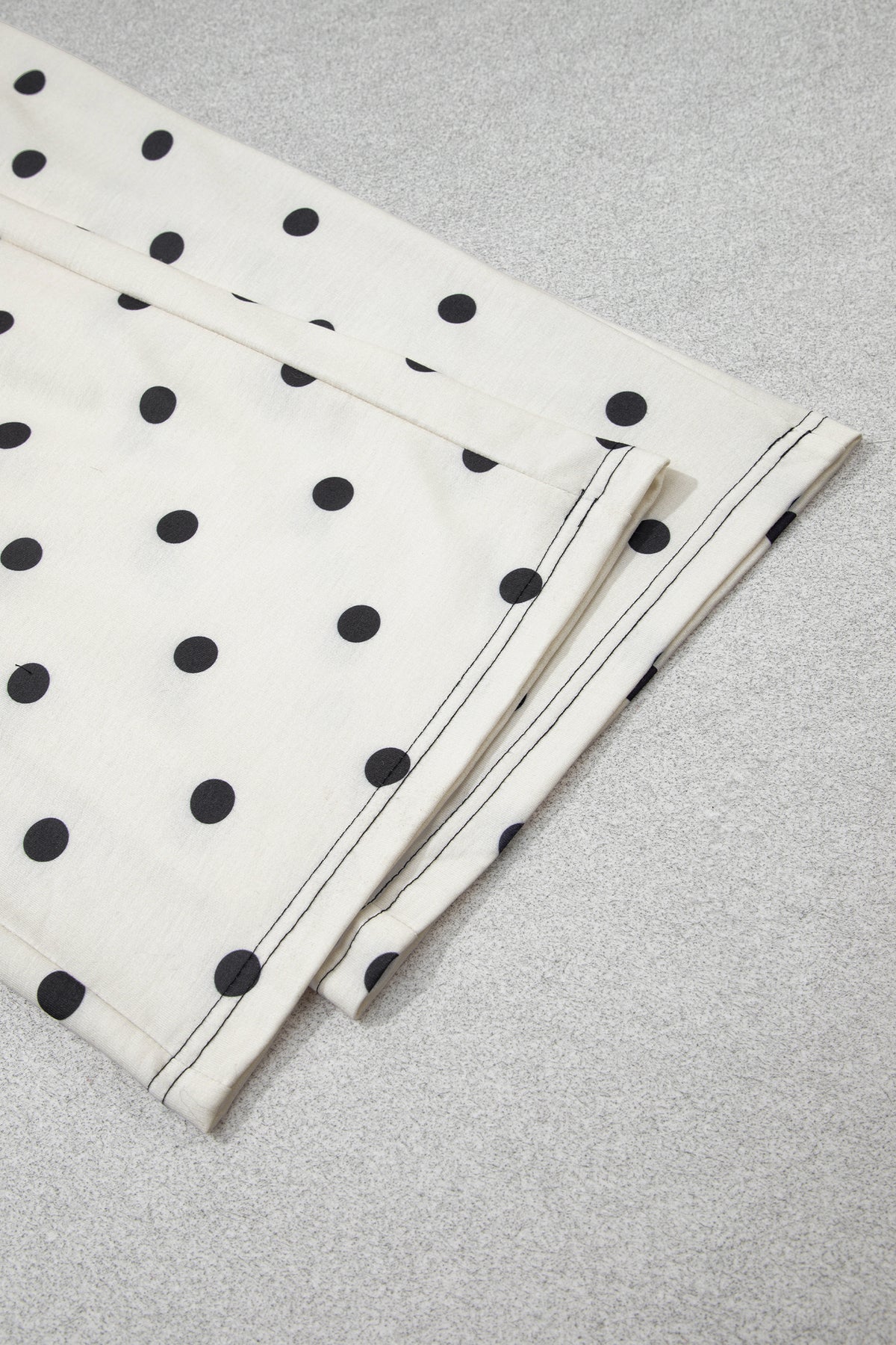Beige Polka Dot Half Sleeve Loose Top Elastic Waist Casual Pants Set