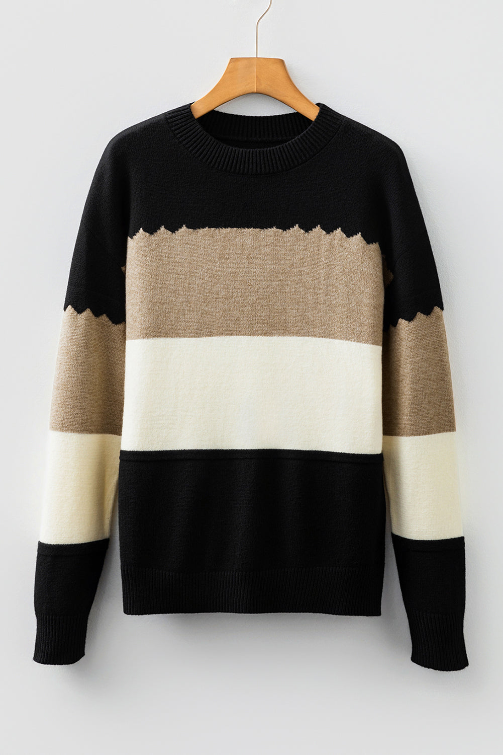 Brown Colorblock Crew Neck Drop Shoulder Sweater