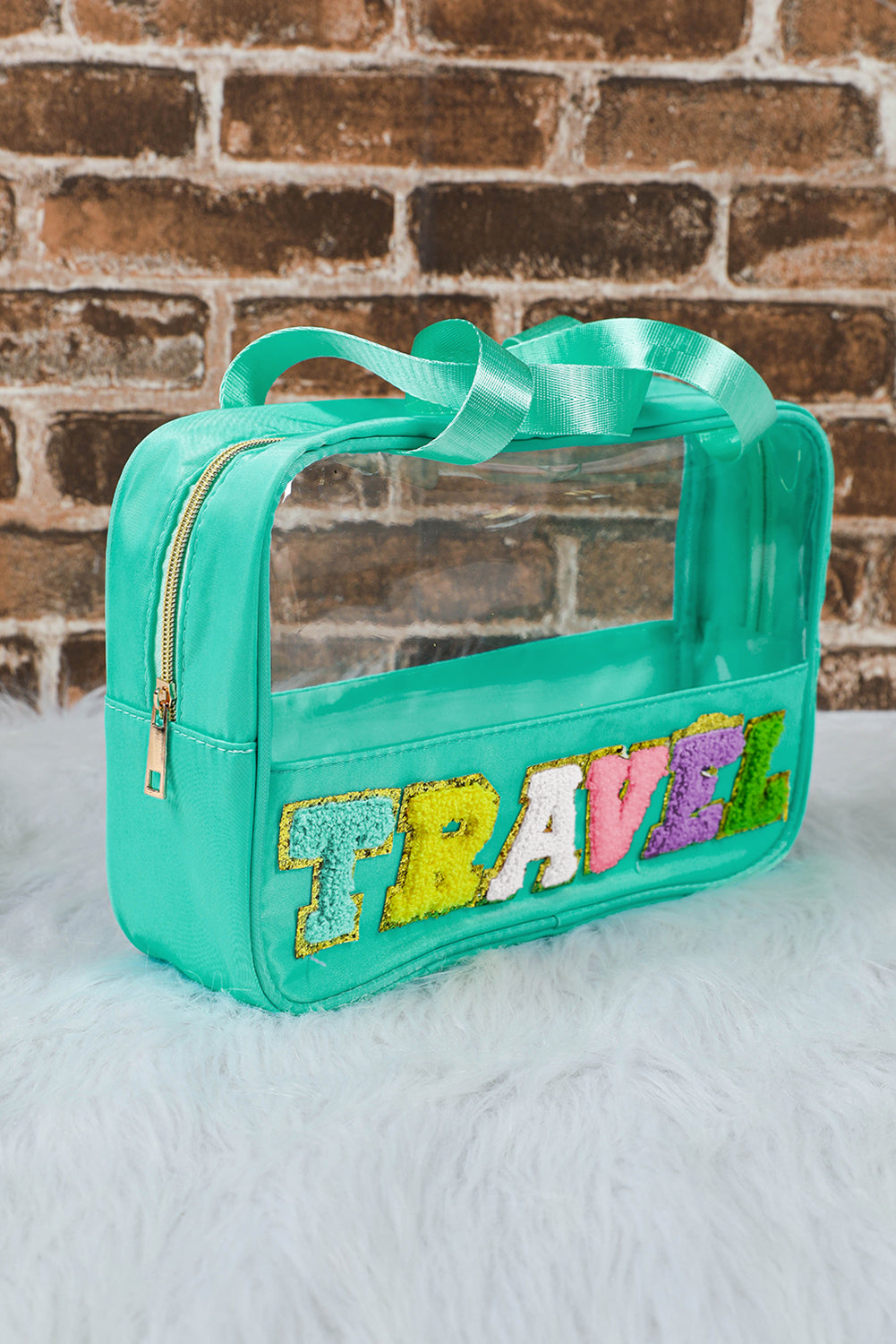 Parchment TRAVEL Chenille Letter Clear PVC Makeup Bag