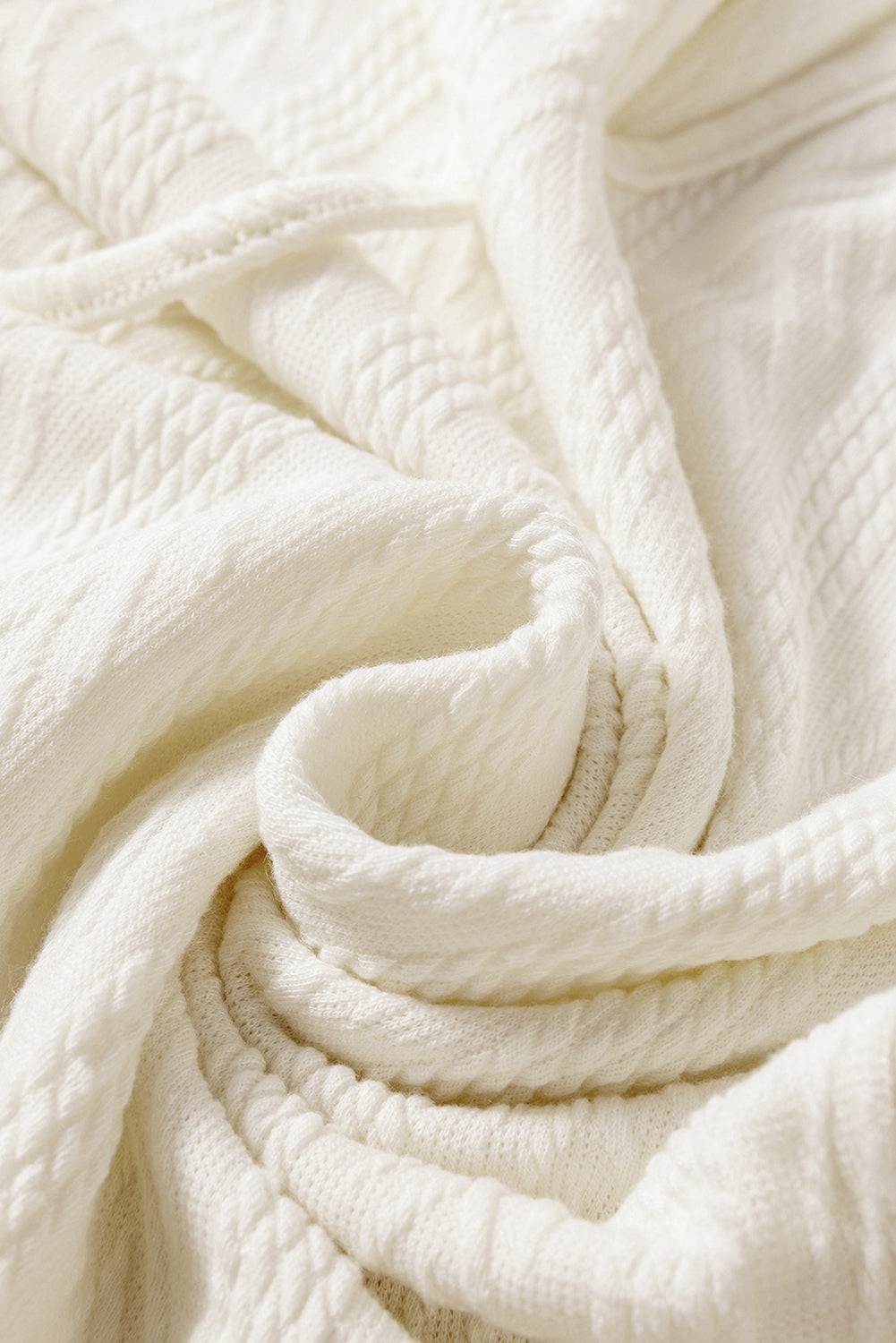 Floral Patchwork Textured Knit Drawstring V Neck Blouse