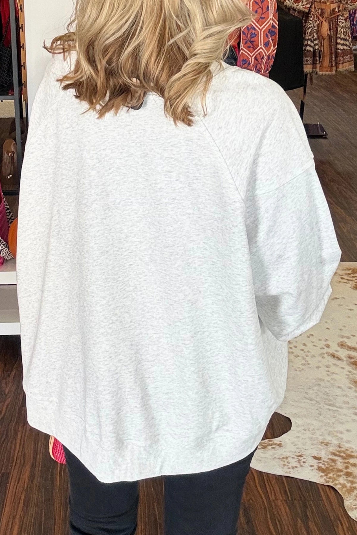 Light Grey Festive Sequin Embroidered Merry Slogan Relaxed Pullover Sweatshirt