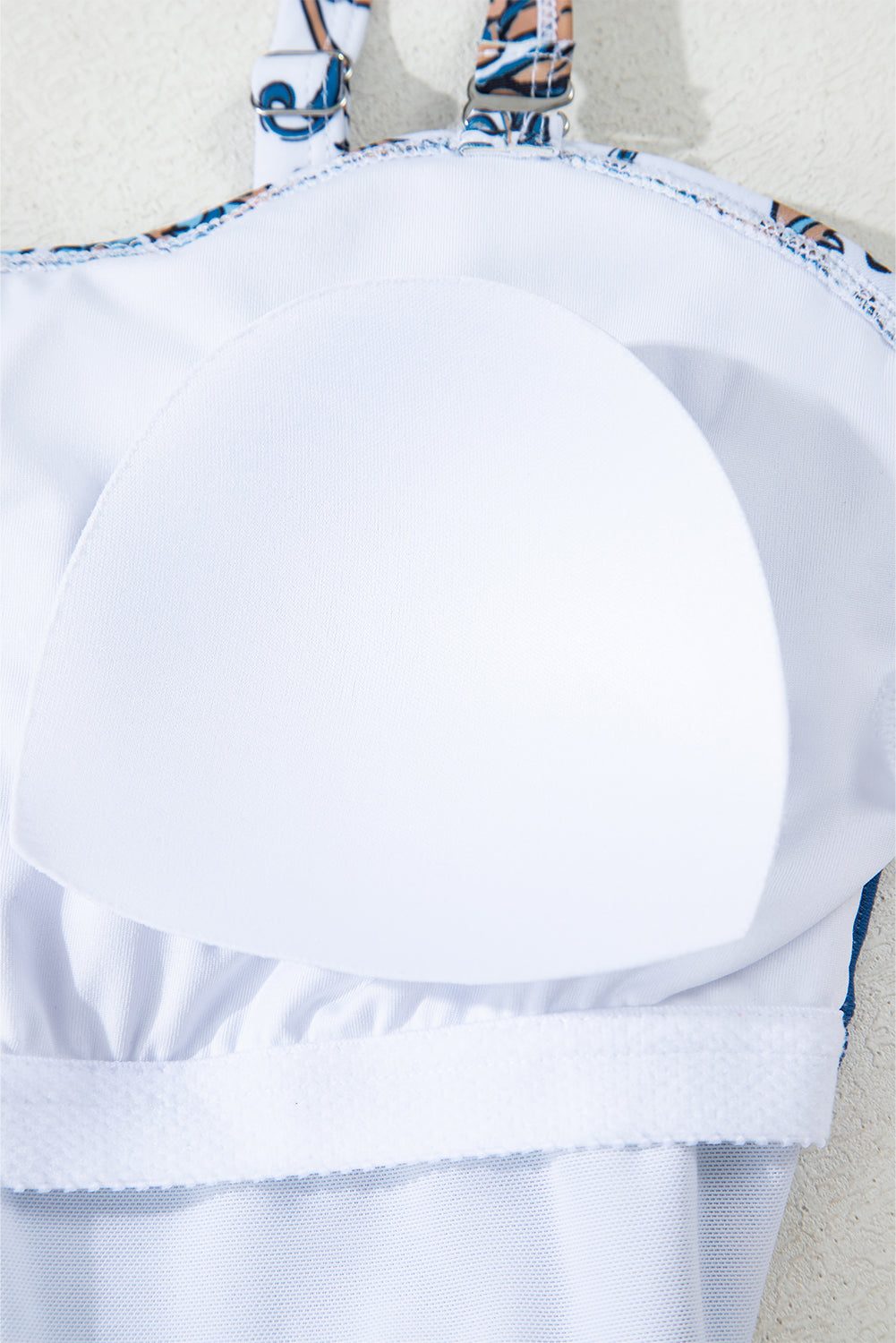 Sky Blue Floral Printed Ruffle Removable Strap One Piece Swimsuit