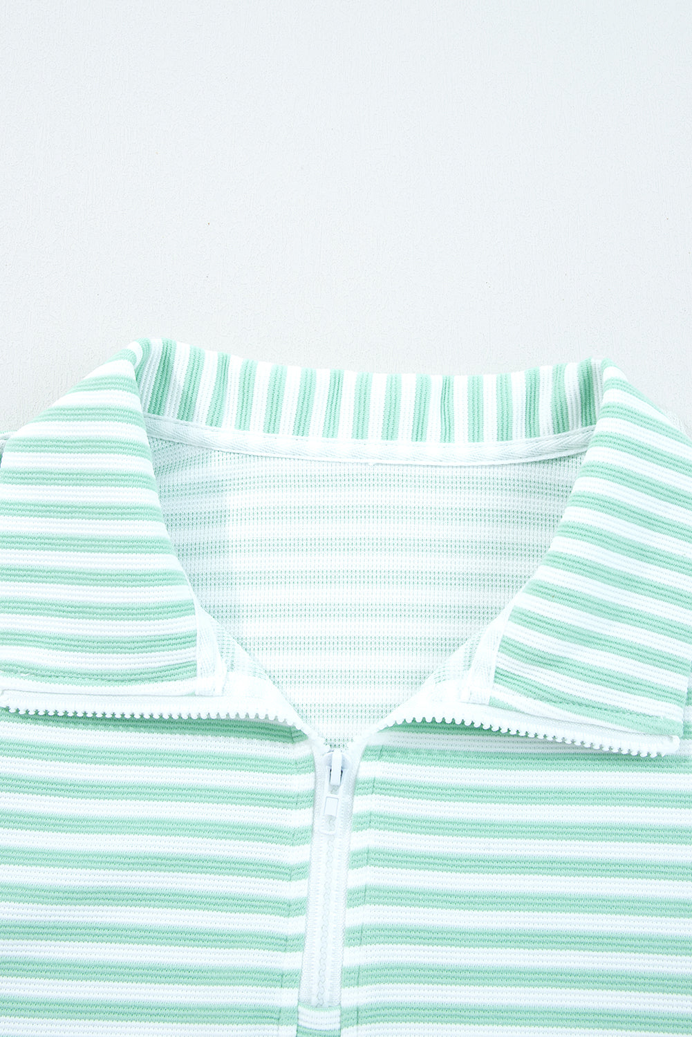 Blue Stripe Quarter Zip Collar Pullover Long Sleeve Top