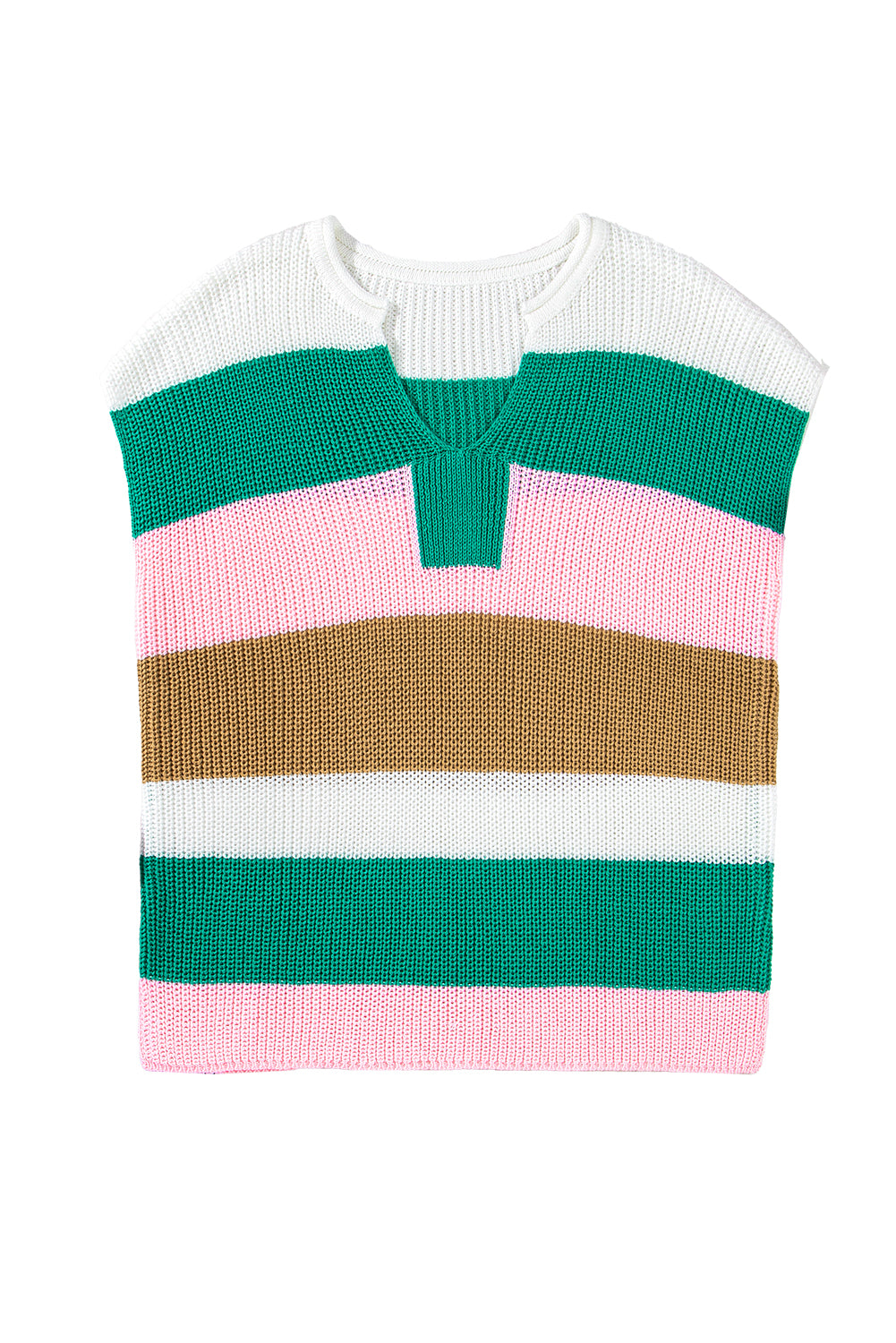 Multicolour Color Block Notch V Neck Sweater T Shirt