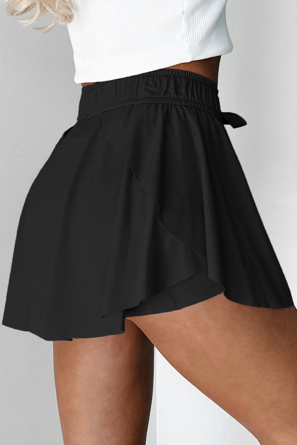 Bonbon Drawstring High Waist Lined Tennis Skorts