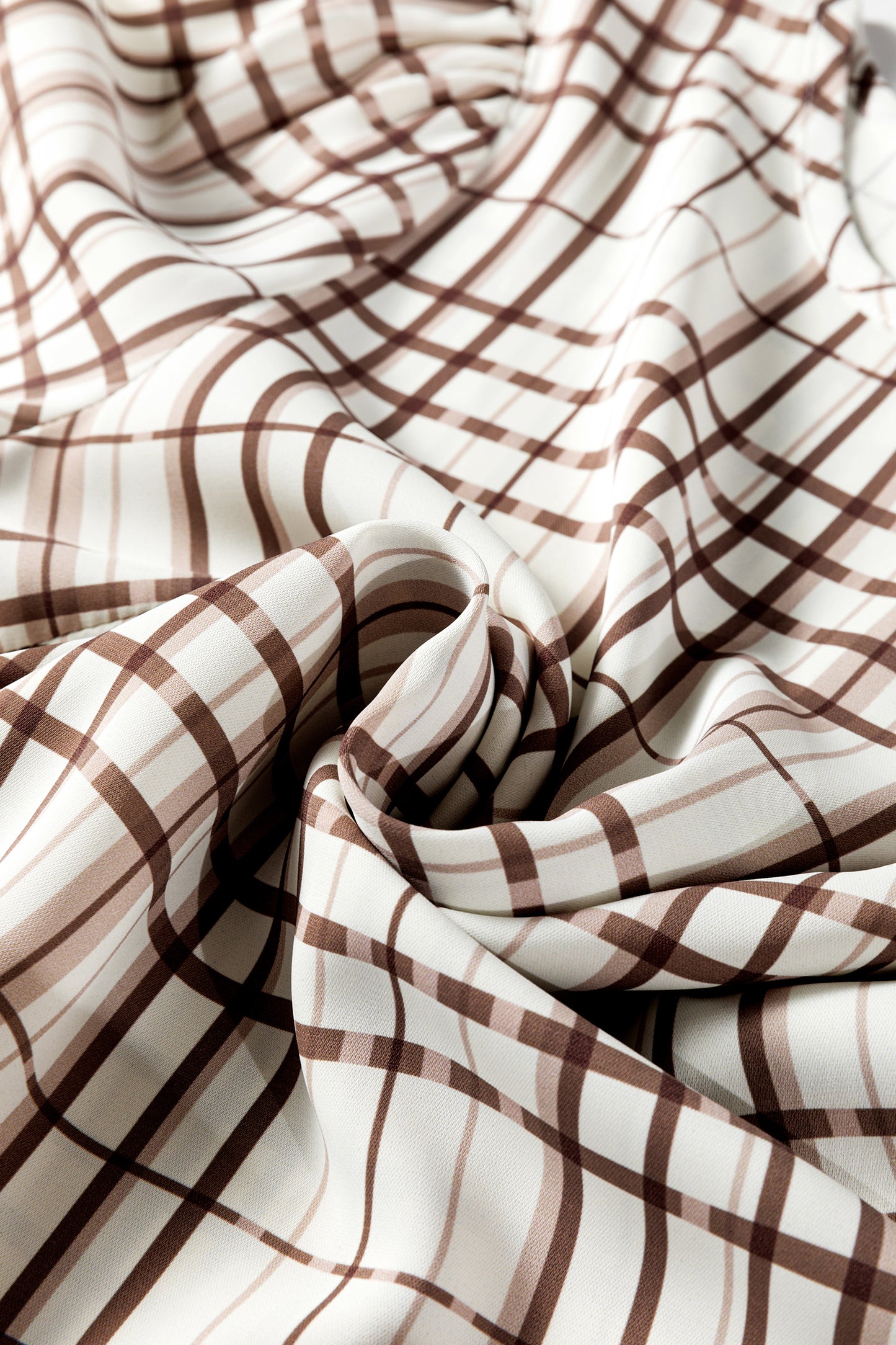 White Plaid Print Frilled Puffy Half Sleeve Blouse