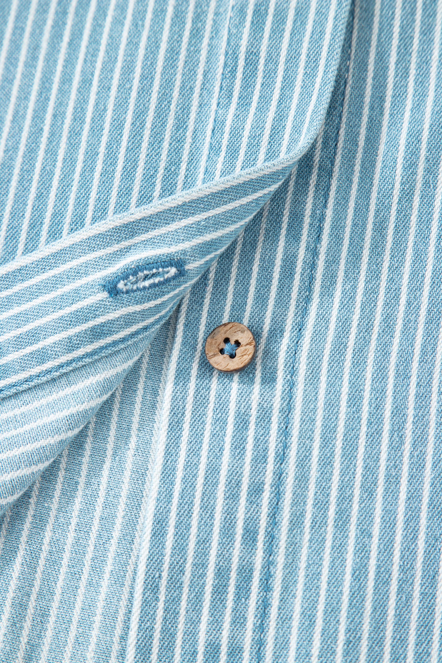 Sky Blue Stripe Cuffed Short Sleeve Button up Loose Shirt