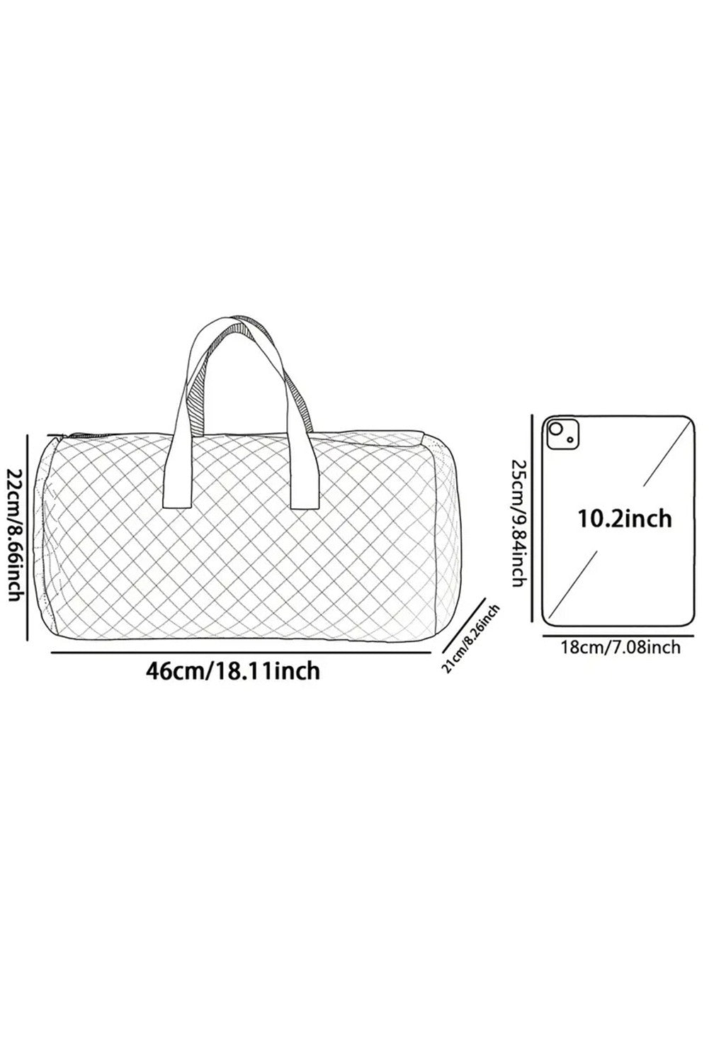 Black Flower Print Quilted Large Duffel Bag