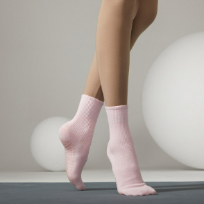 Womens Pilates Toe Socks Non Slip Grip Cotton Crew Socks