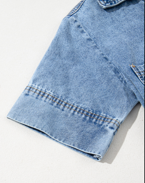 Turn-Down Collar Pocket Denim Shift Mini Dress for Casual Days