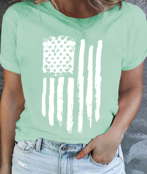 Iceland Blue American Flag Print Crewneck Plus Size Tee