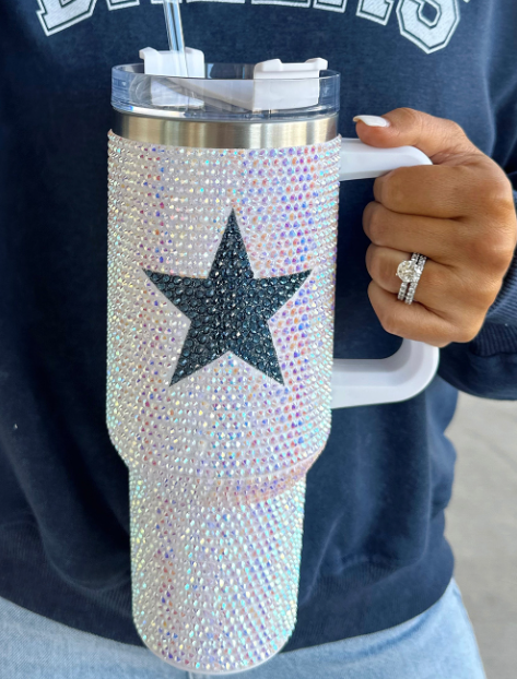 White Star Shape Full Rhinestone Stainless Portable Cup 40oz