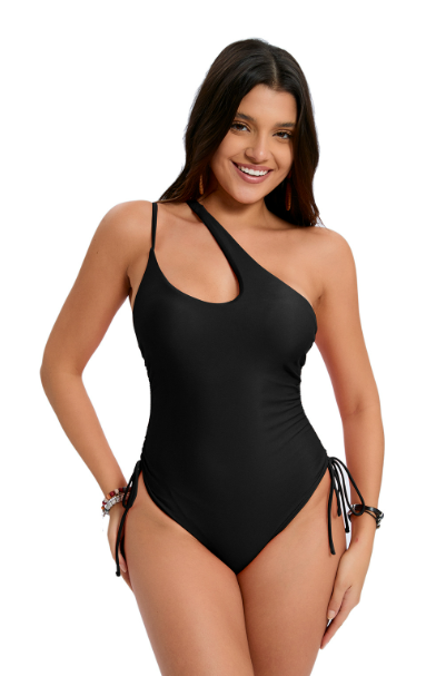One-Shoulder Cutout Drawstring One-Piece Swimsuit