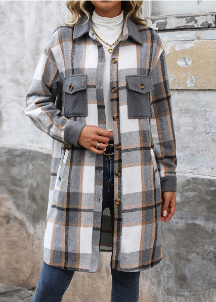 Women's Polished Plaid Long Coat