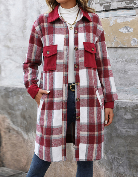 Women's Polished Plaid Long Coat