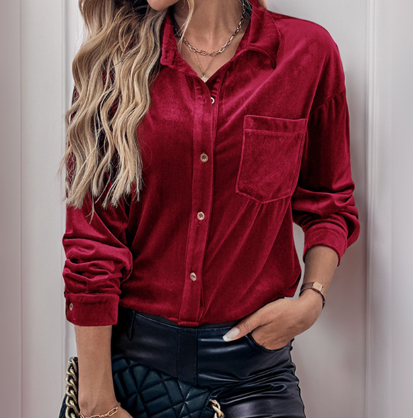 Women's Long Sleeve Velvet Cardigan Top