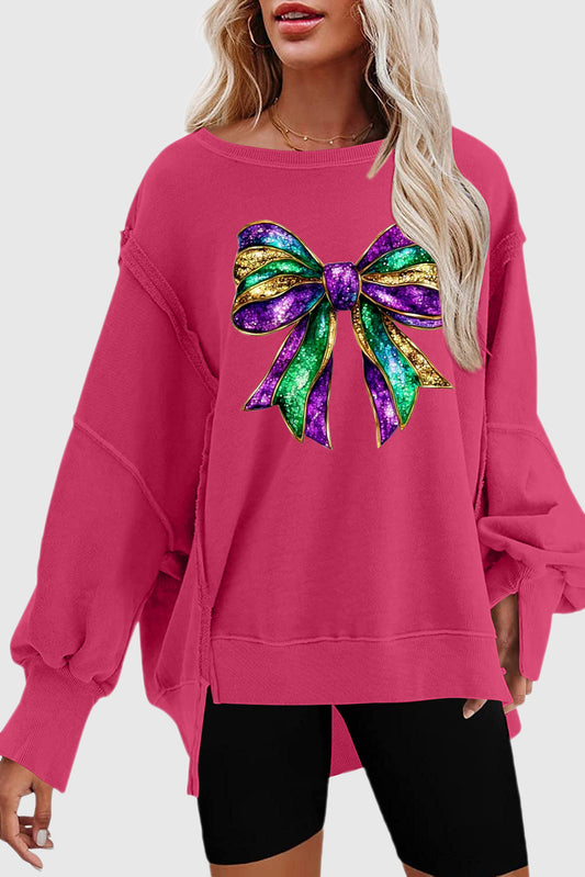 Mardi Gras Bow Print Oversized Sweatshirt