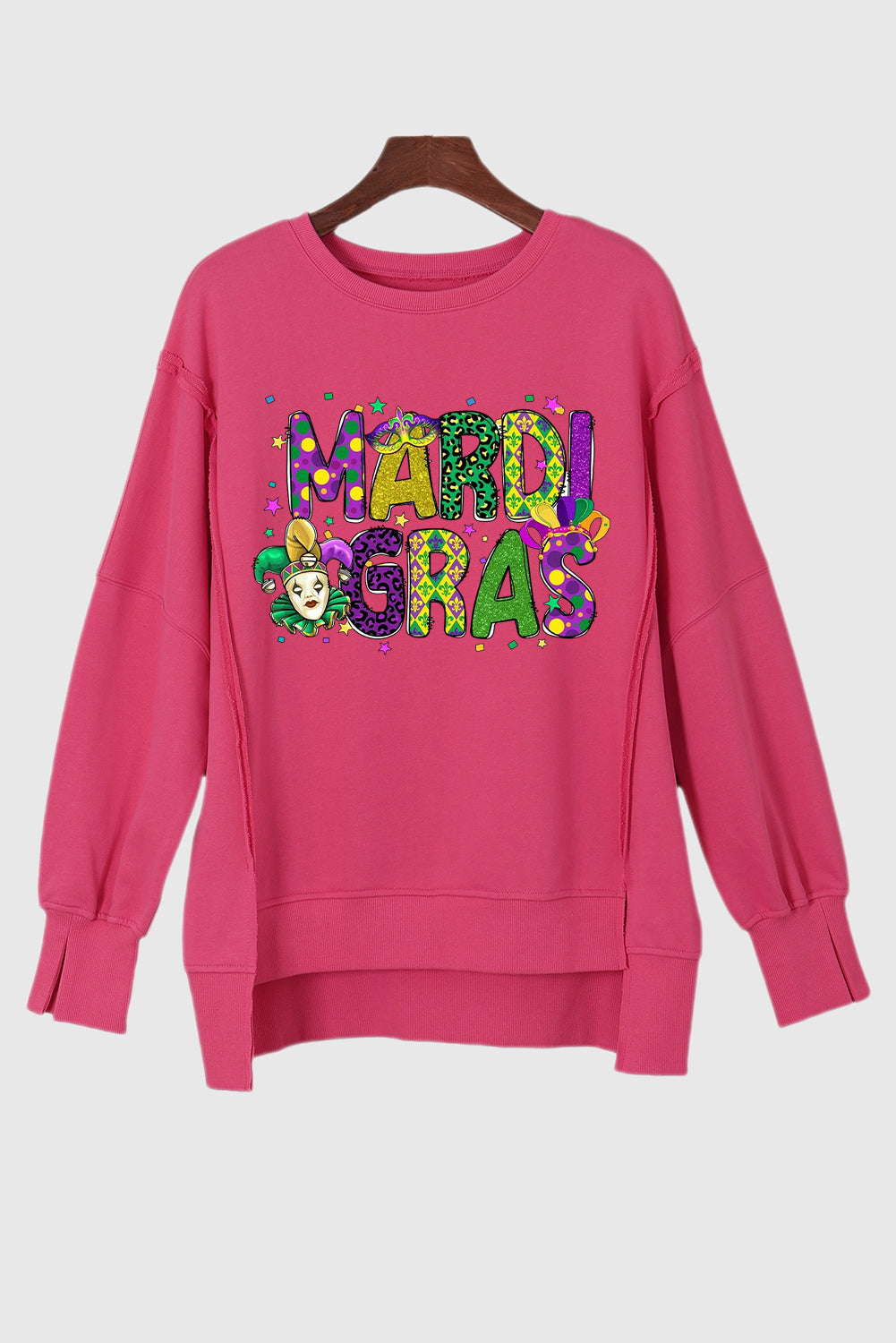 Mardi Gras Clown Colorful Graphic Print Oversized Sweatshirt