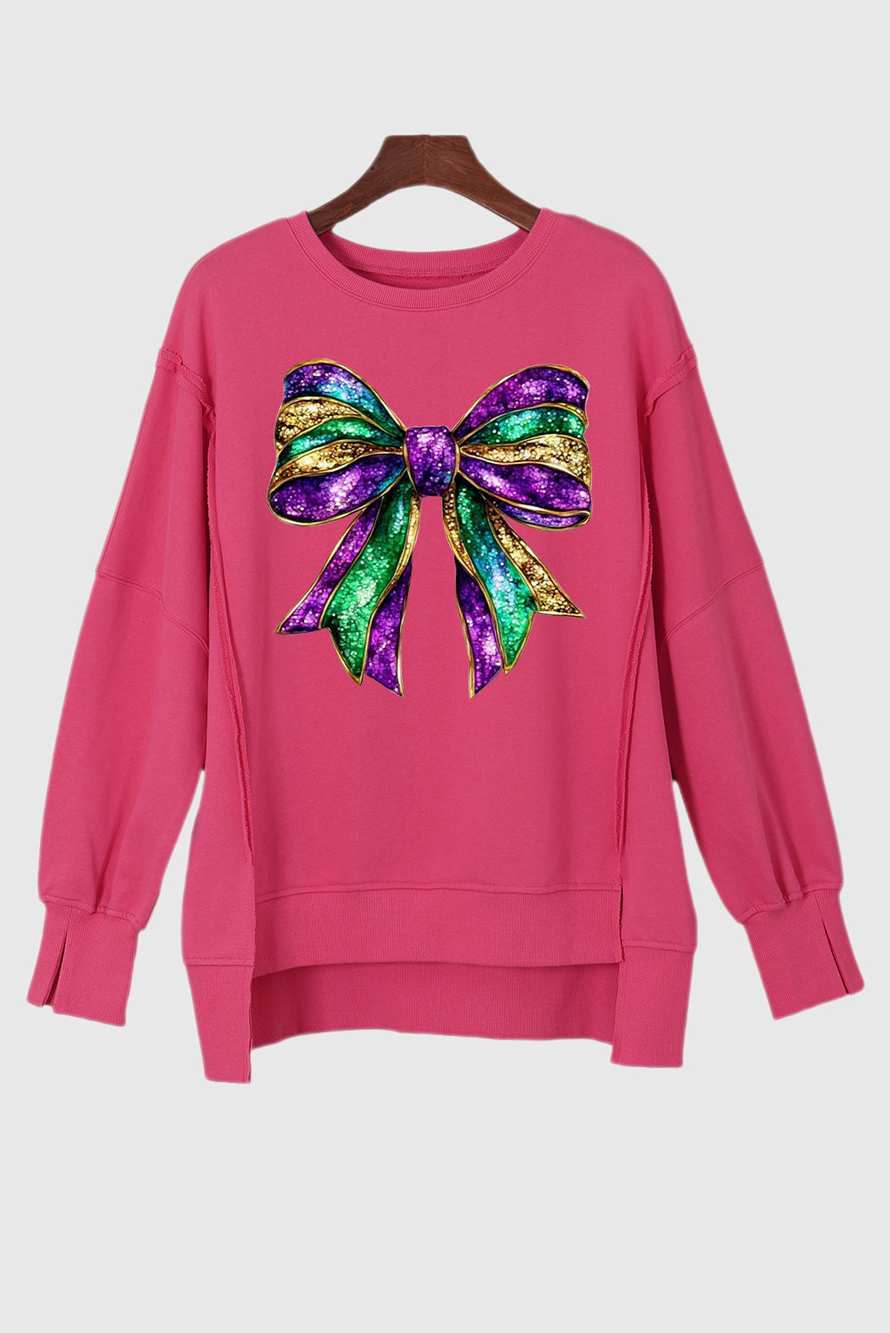Mardi Gras Bow Print Oversized Sweatshirt