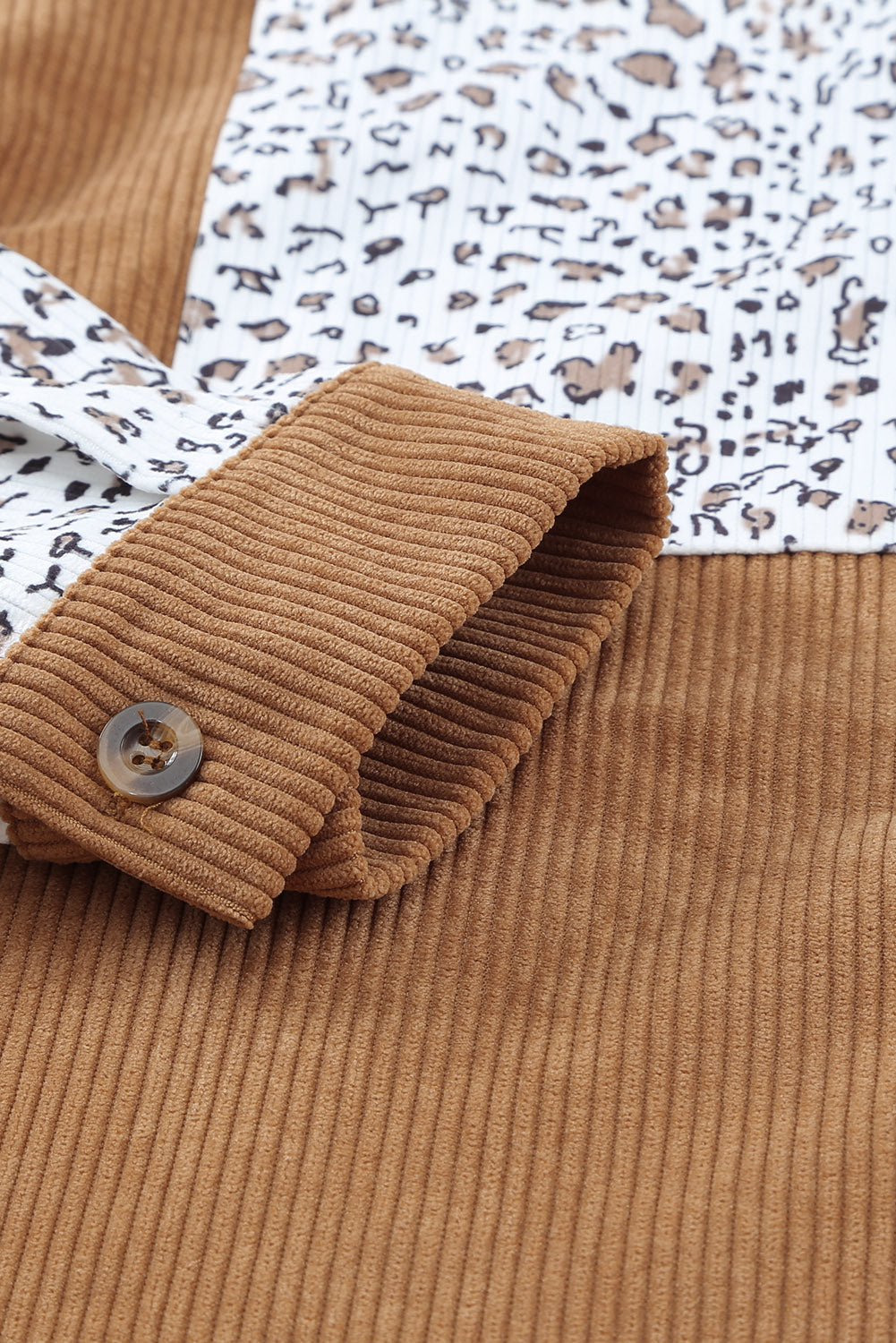 Brown Leopard Patchwork Corduroy Buttoned Shirt Jacket