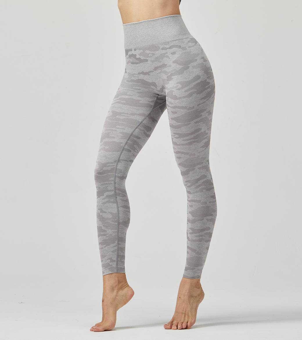 LOVESOFT Women's Light Grey Camo Seamless Leggings High Waist Hip-lifting Pants