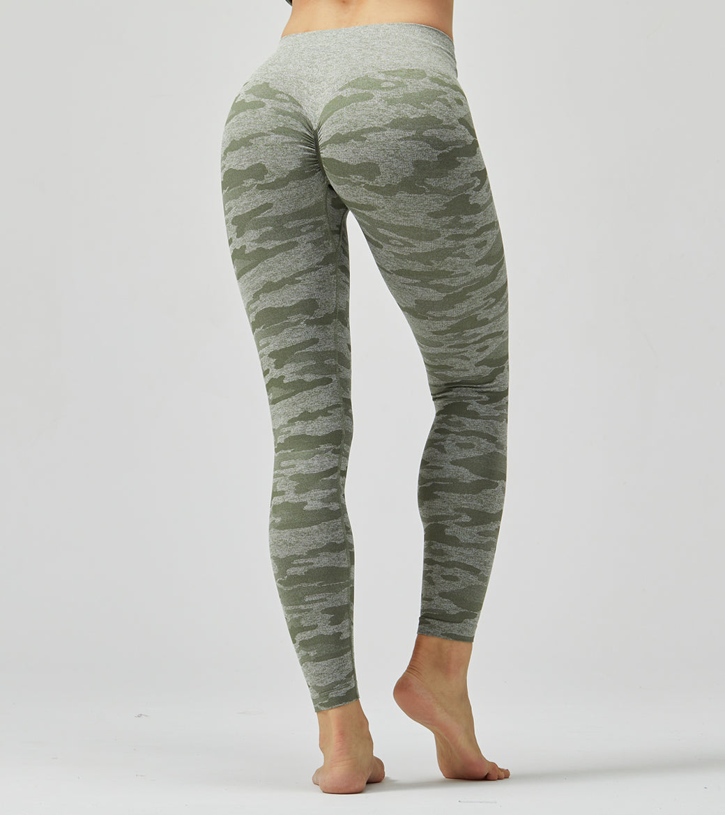 LOVESOFT Women's Green Camo Seamless Leggings High Waist Hip-lifting Pants