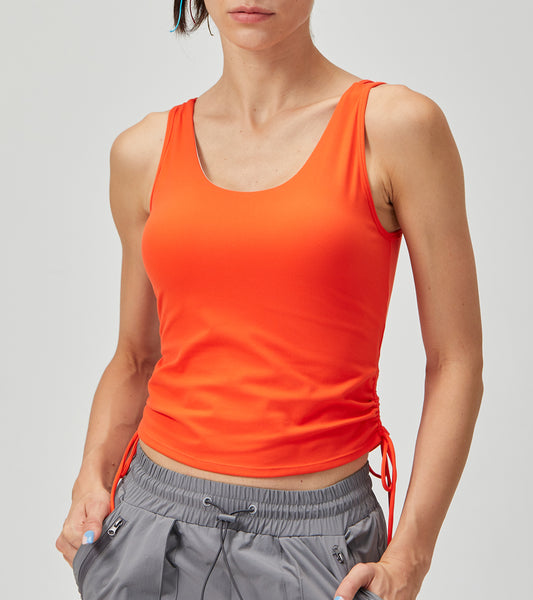 LOVESOFT Women Orange Drawstring Adjustment  Yoga  Vest