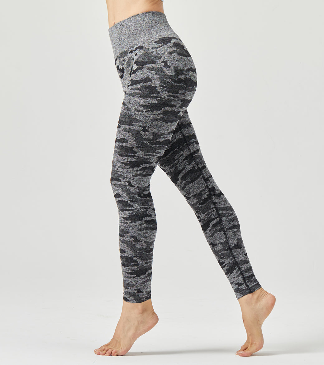 LOVESOFT Women's Grey Camo Seamless Leggings High Waist Hip-lifting Pants