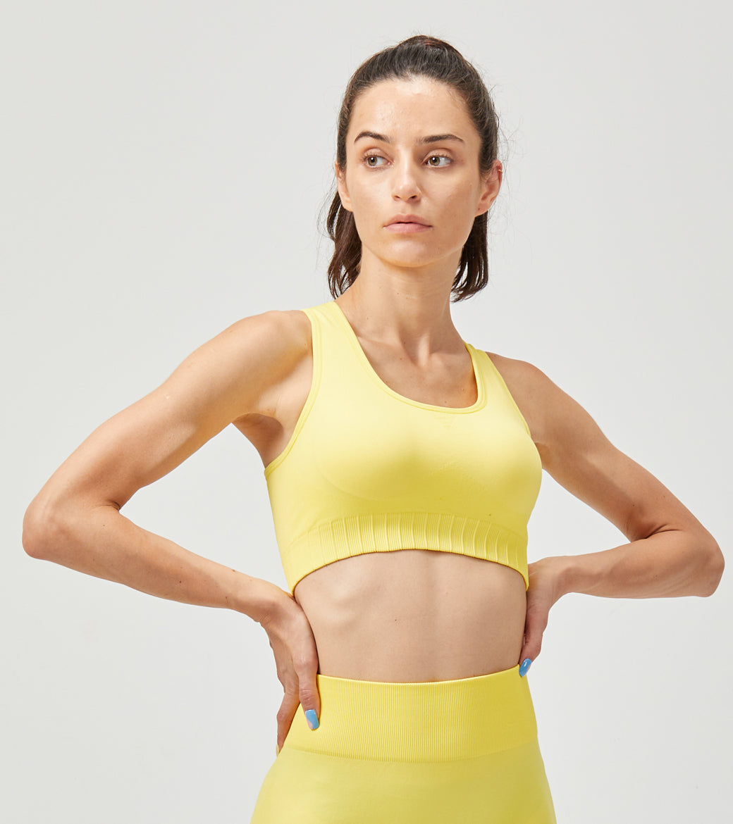 LOVESOFT Ladies Seamless Yoga Workout Sports Bra-Yellow