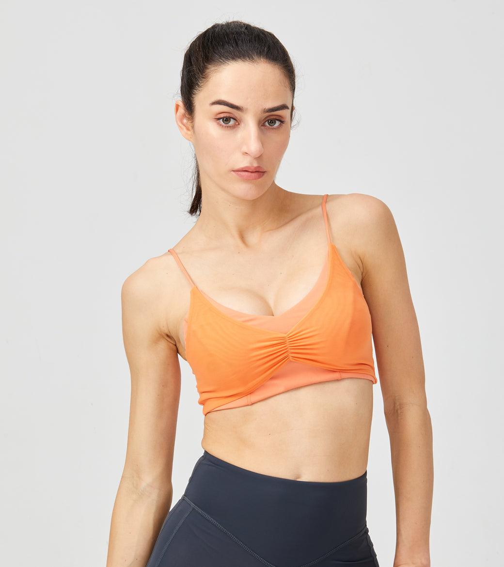 LOVESOFT Women's Lycra Orange Mesh Fitness Running Yoga Bra