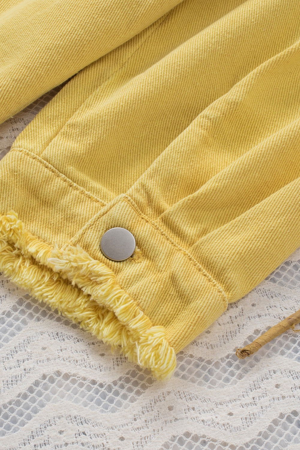 Yellow Distressed Fringe Trim Denim Jacket