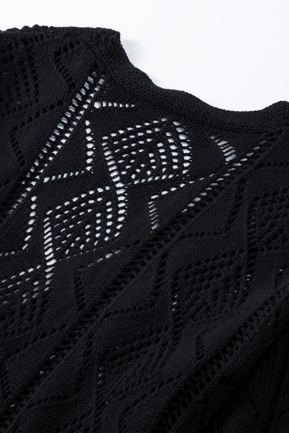 Black Hollow-out Openwork Knit Cardigan