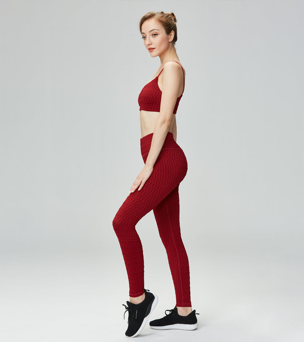 LOVESOFT Women's Red Jacquard Bubble Sport Yoga Sports Suit
