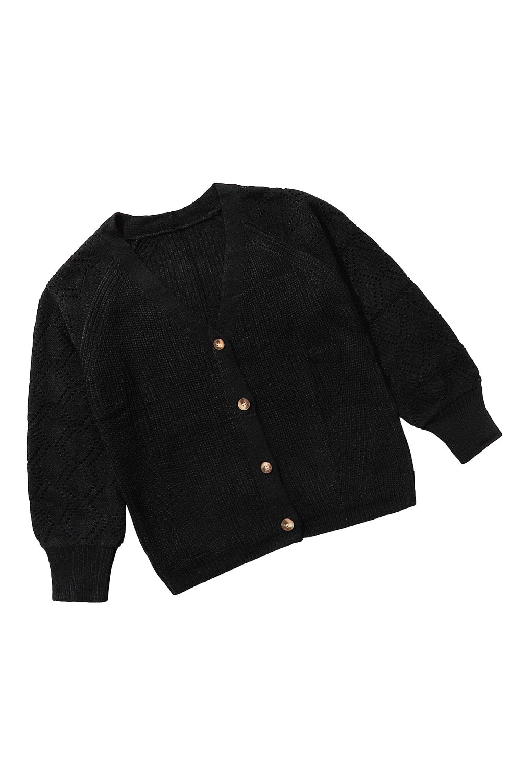 Black Bishop Sleeve Button V Neck Sweater