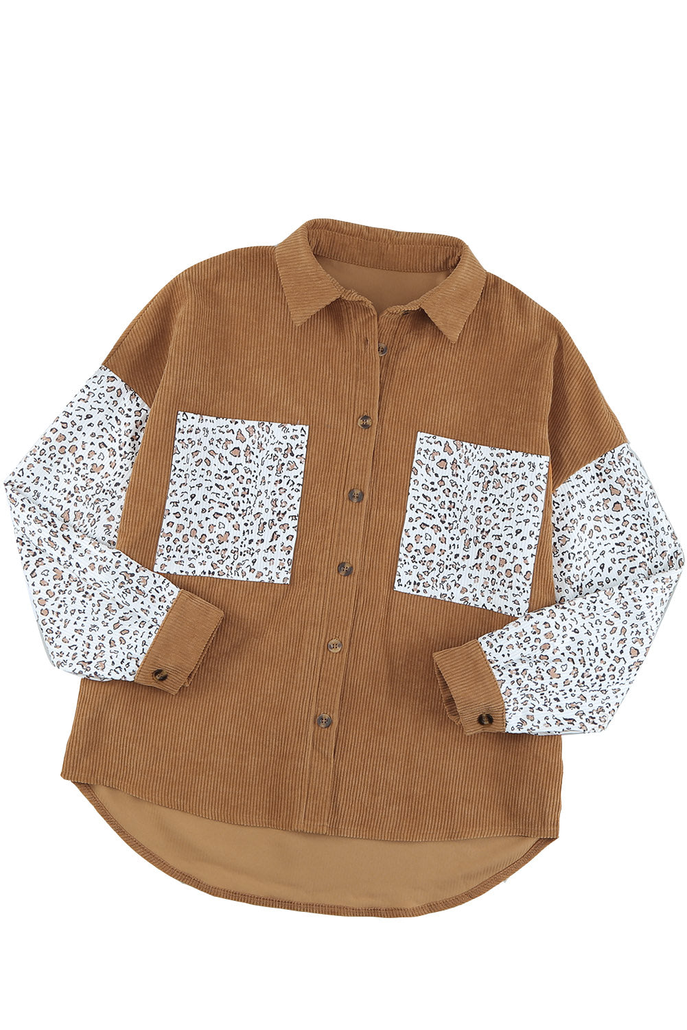 Brown Leopard Patchwork Corduroy Buttoned Shirt Jacket