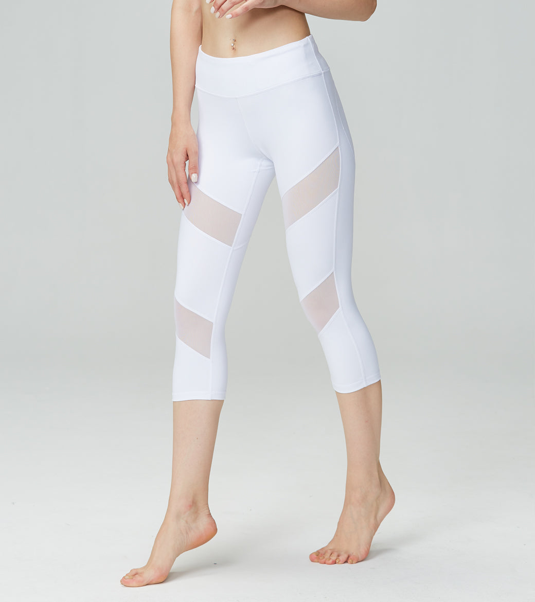 LOVESOFT White Mesh Workout High Waist Yoga Pants