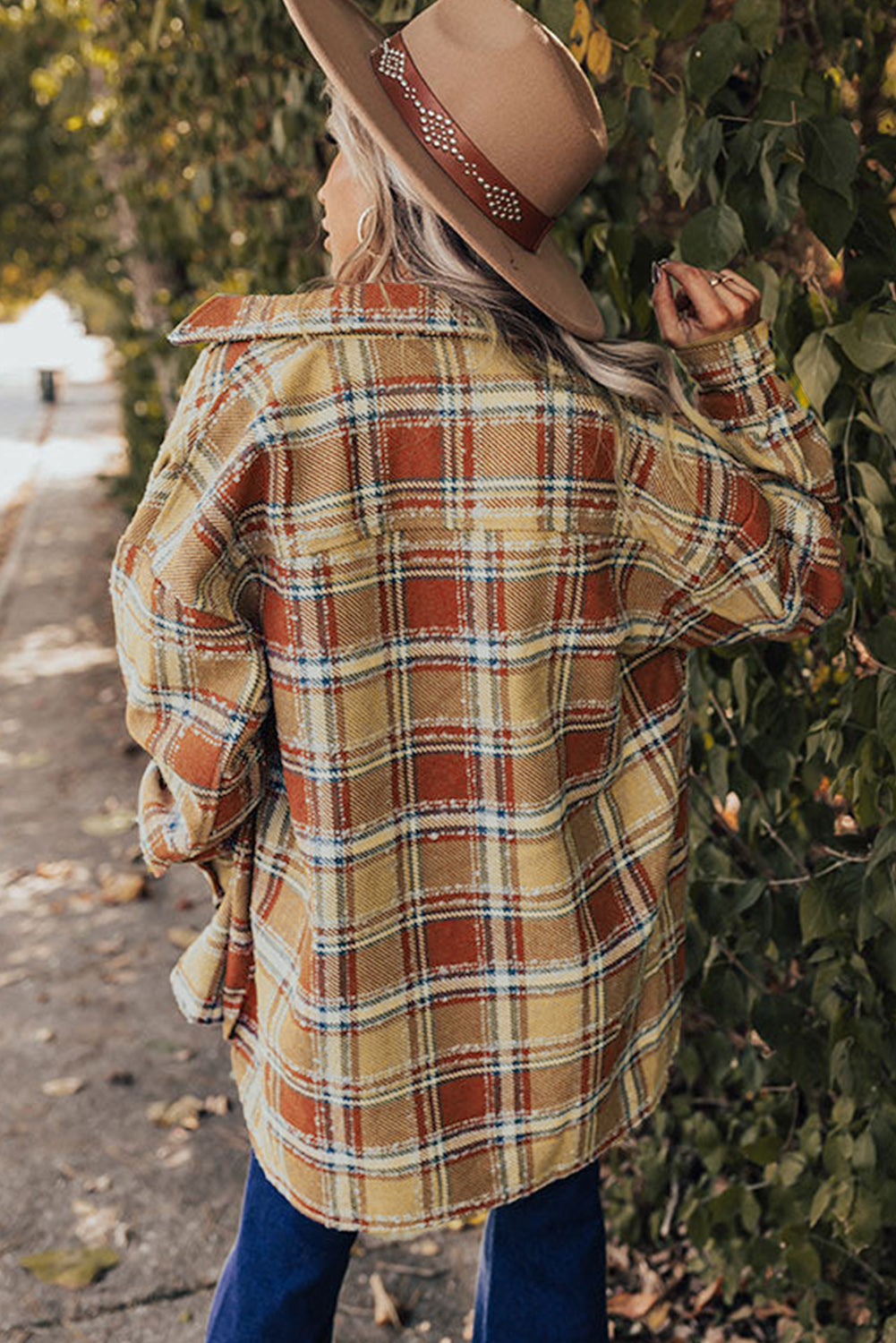 Red Oversized Flap Pockets Plaid Shacket with Slits