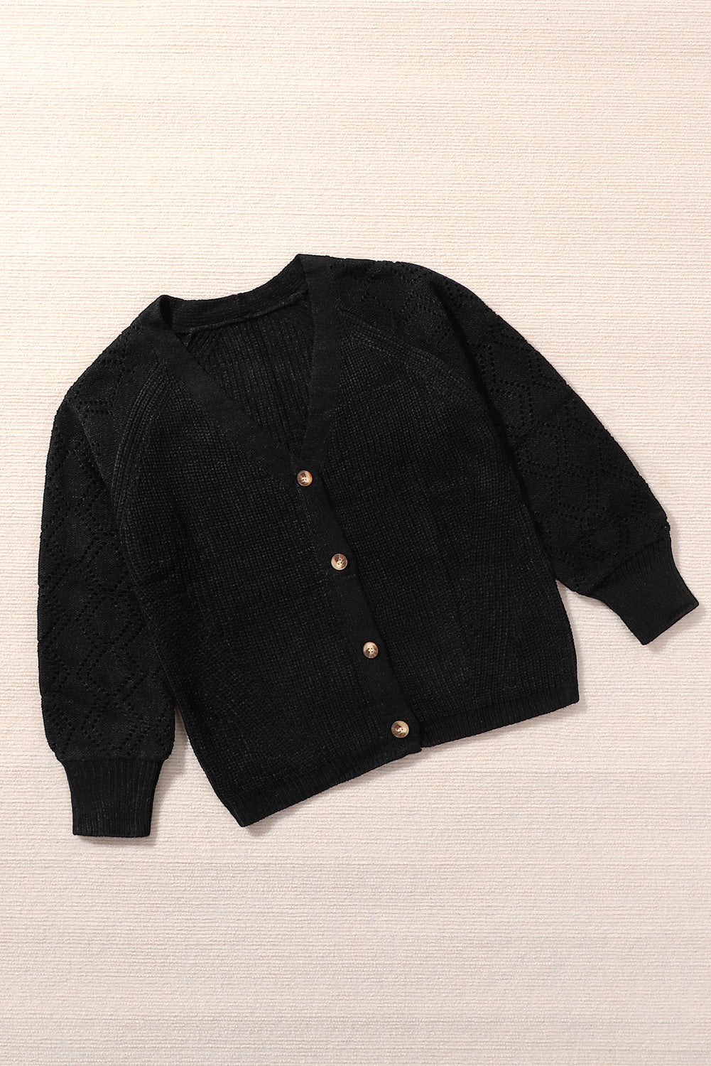 Black Bishop Sleeve Button V Neck Sweater