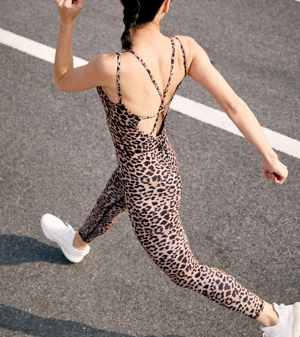 LOVESOFT Leopard Sleevesless Backless Cross Yoga Bodycon Rompers