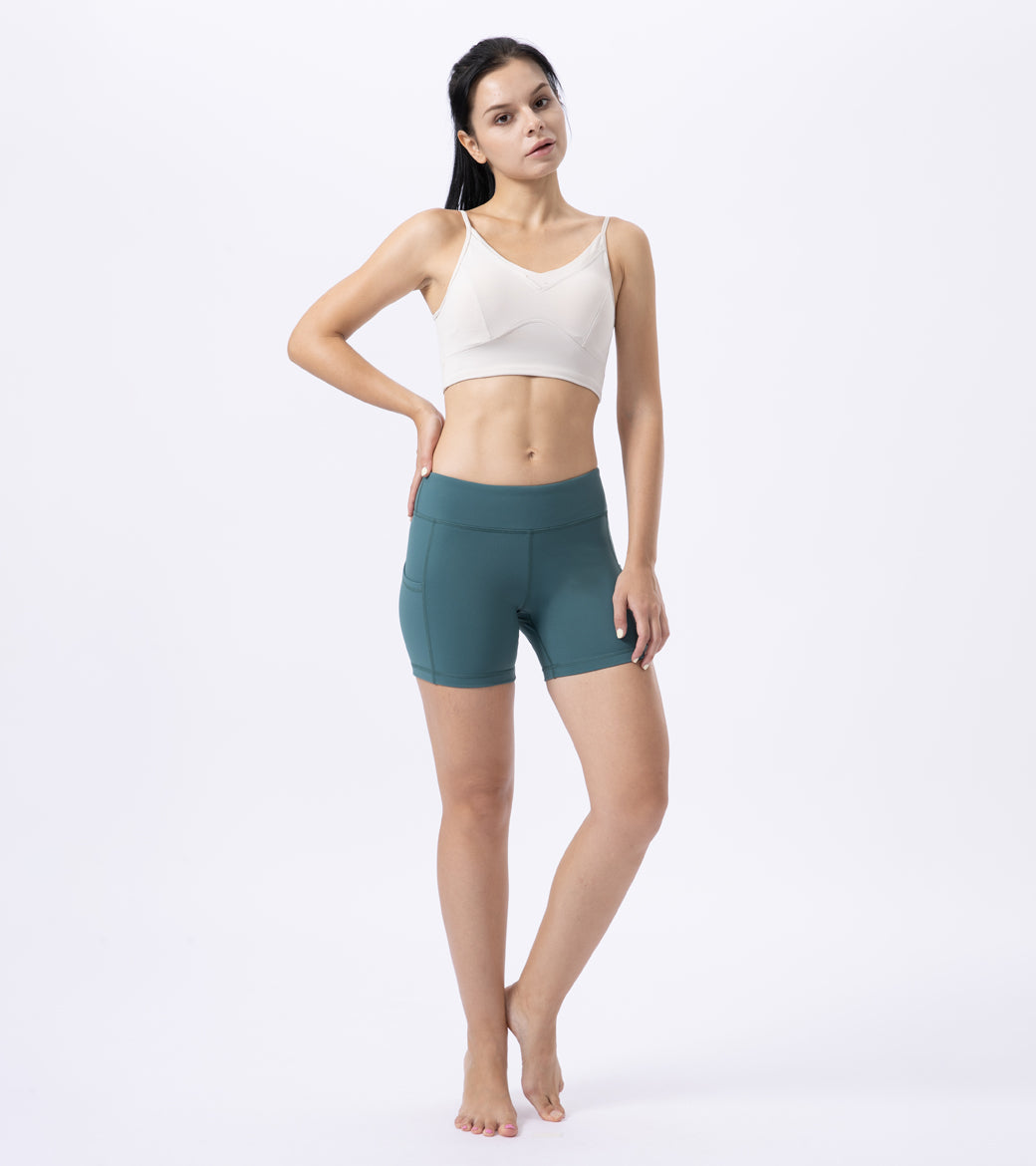 LOVESOFT Pine Green Workout Running Yoga Shorts with Side Pocketed