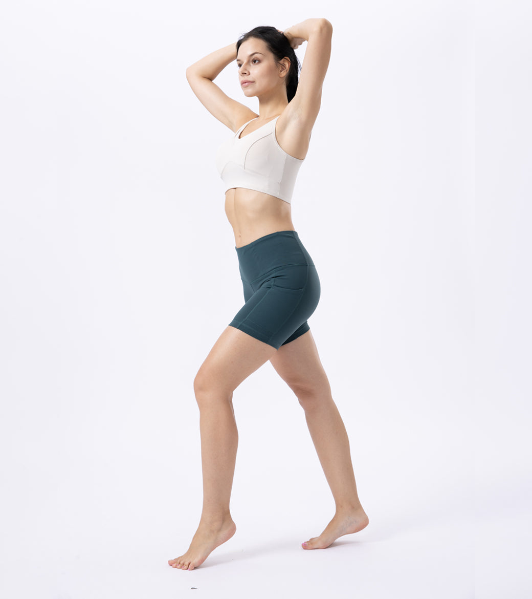 LOVESOFT Pine Green Workout Sports Yoga Shorts with Side Pocketed