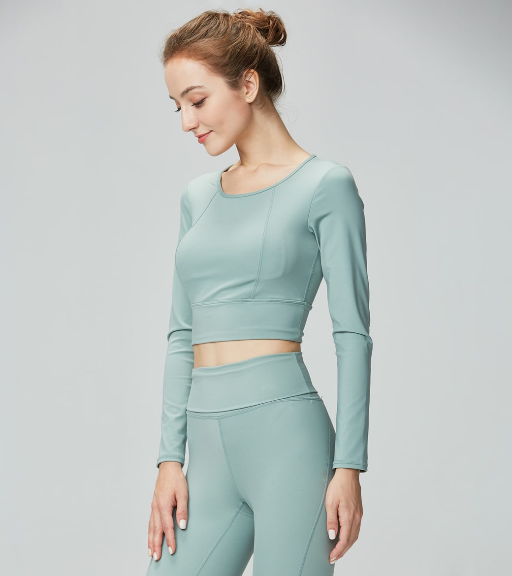 LOVESOFT Women Yoga Casual Slim Fit Long Sleeve Shirts-Light Green