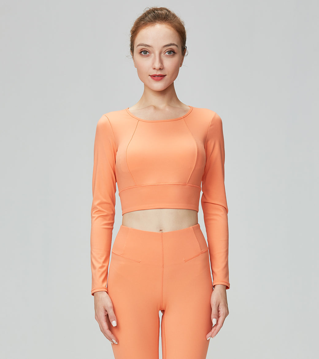 LOVESOFT Women Yoga Casual Slim Fit Long Sleeve Shirts-Orange