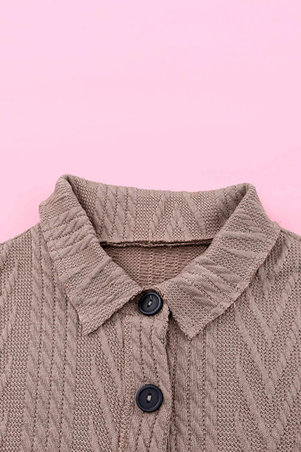 Khaki Oversize Textured Knit Button Front Shacket