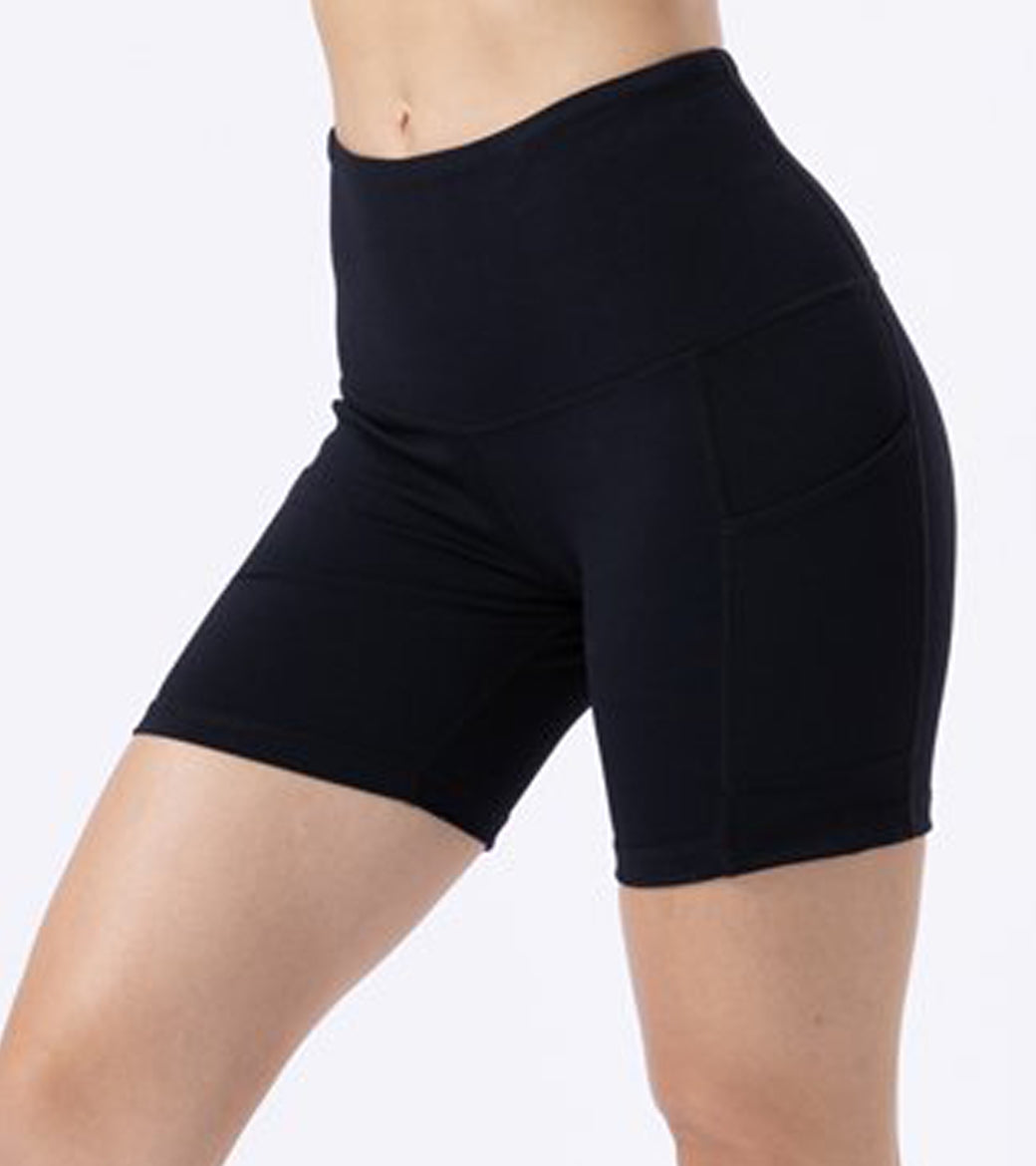 LOVESOFT Black Hight Waist Workout Sports Yoga Shorts with Side Pocketed