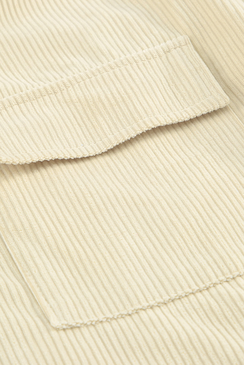 Beige Pocketed Button Ribbed Textured Shacket